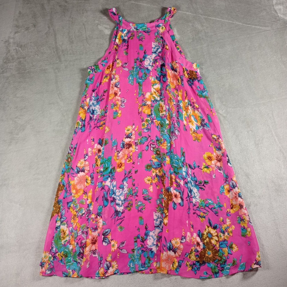 Betsey Johnson Floral Halter Dress Womens 8 Pink Chiffon A-Line Summer 4H076